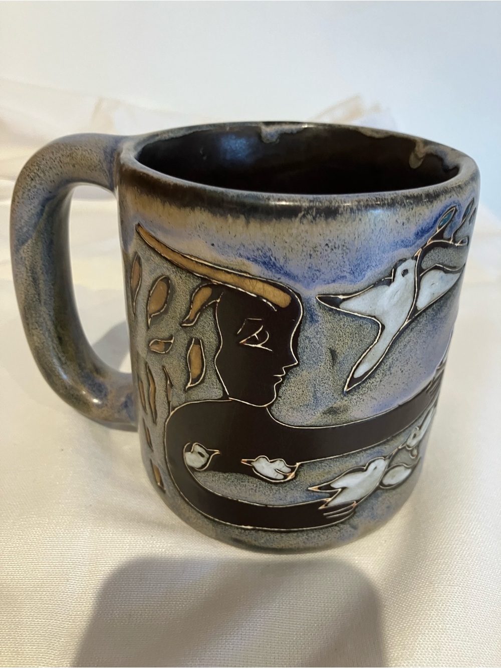 Mara Mexican Pottery Handmade Ceramic woman with doves Mug